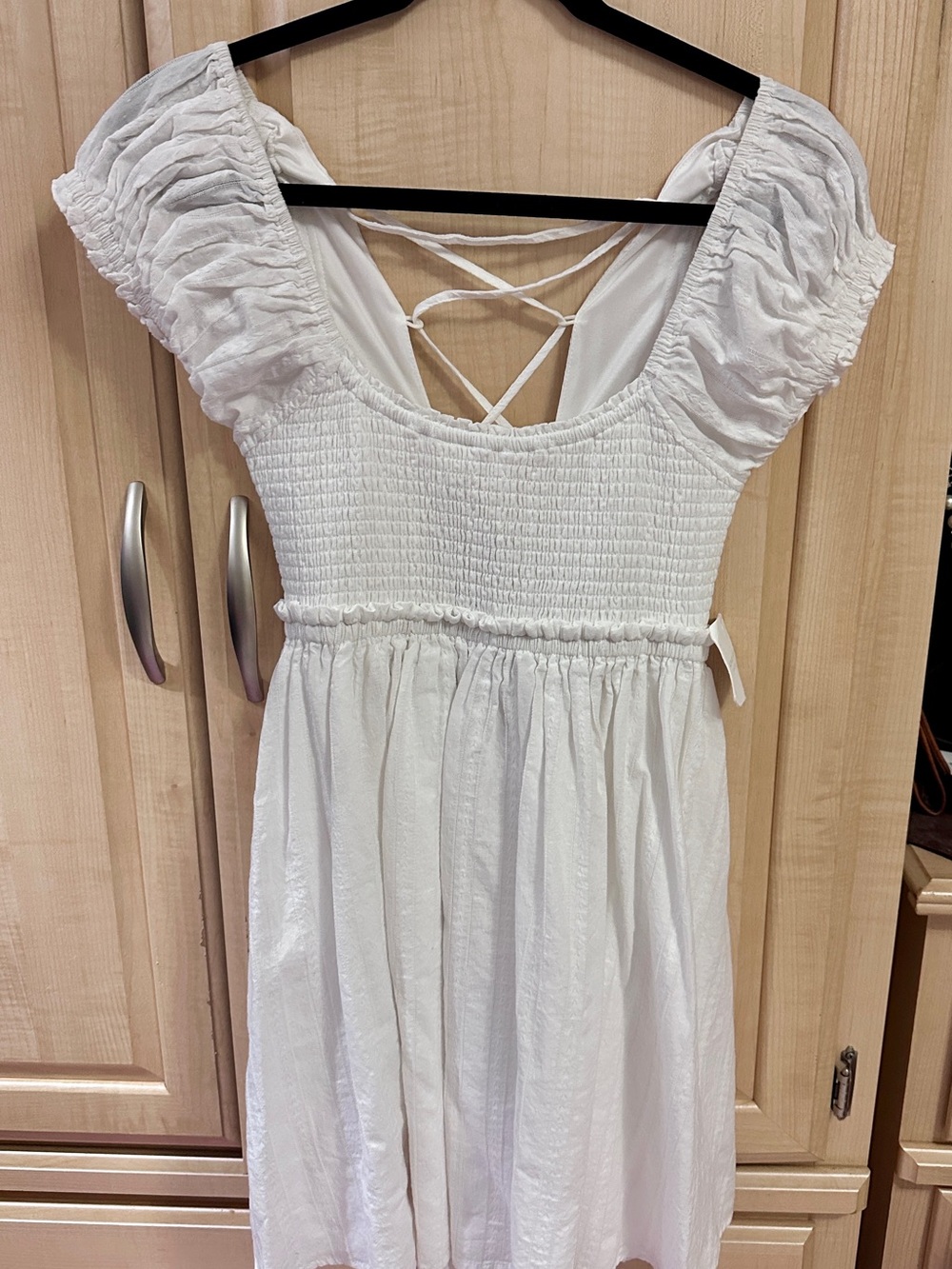 Altar'd State White Smocked Puff-Sleeve Mini Dress